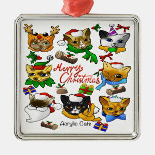 Vrolijk kerstkatten metalen ornament