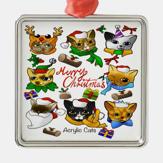 Vrolijk kerstkatten metalen ornament (Voorkant)