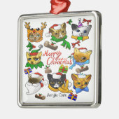 Vrolijk kerstkatten metalen ornament (Links)