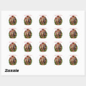 Vrolijk kerstkatten ronde sticker (Vel)