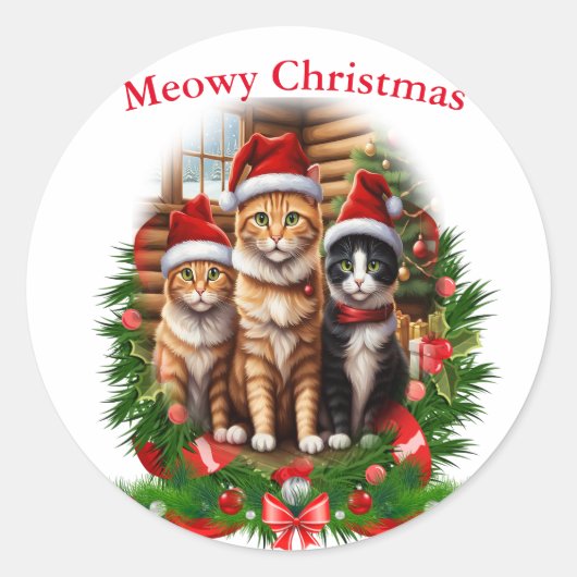 Vrolijk kerstkatten ronde sticker (Voorkant)