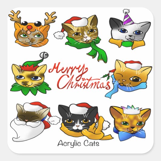 Vrolijk kerstkatten vierkante sticker (Voorkant)