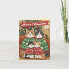 Vrolijk kerstkattengezin kaart