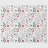 Vrolijk kerstkerstboom handgetekend patroon cadeaupapier (Vlak)