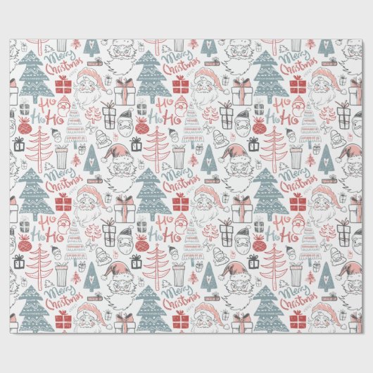 Vrolijk kerstkerstboom handgetekend patroon cadeaupapier (Vlak)