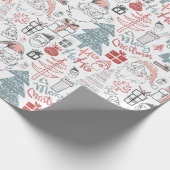 Vrolijk kerstkerstboom handgetekend patroon cadeaupapier (Hoek)