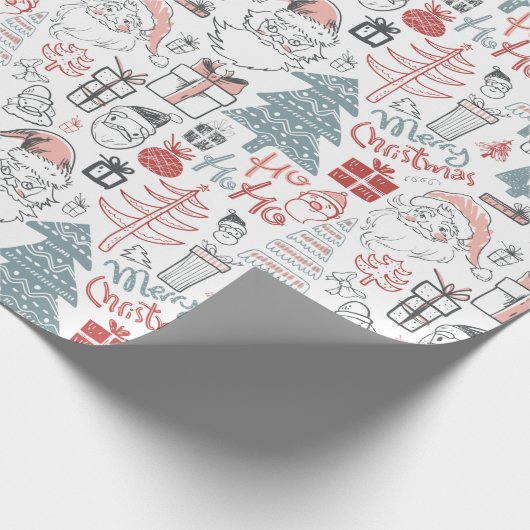 Vrolijk kerstkerstboom handgetekend patroon cadeaupapier (Hoek)
