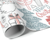 Vrolijk kerstkerstboom handgetekend patroon cadeaupapier (Rol Hoek)