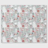 Vrolijk kerstkerstboom met de hand getekend patroo cadeaupapier (Vlak)