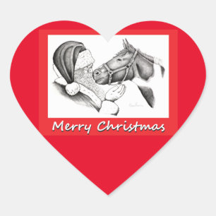 Vrolijk kerstkerstfeest en paard hart sticker