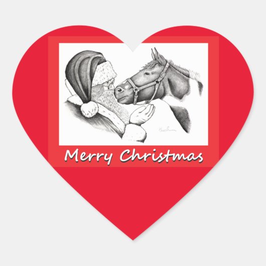 Vrolijk kerstkerstfeest en paard hart sticker (Voorkant)