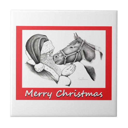 Vrolijk kerstkerstfeest en paard tegeltje (Voorkant)