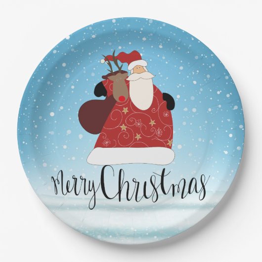 Vrolijk kerstkerstfeest en Rudolph Papieren Bordje (Voorkant)