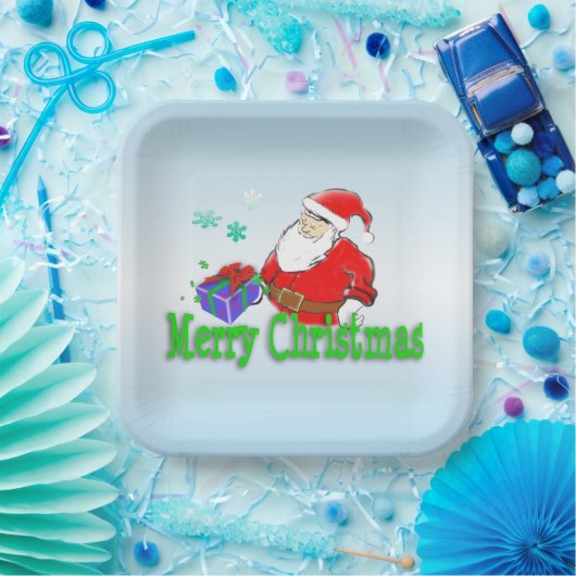 Vrolijk kerstkerstfeest met cadeau papieren bordje (Feest)