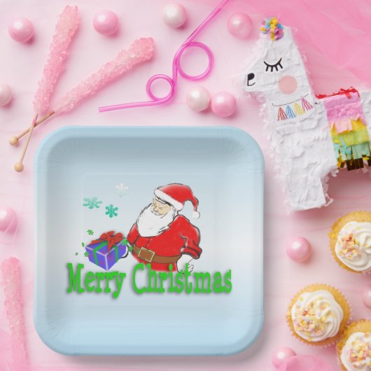 Vrolijk kerstkerstfeest met cadeau papieren bordje (Feest)