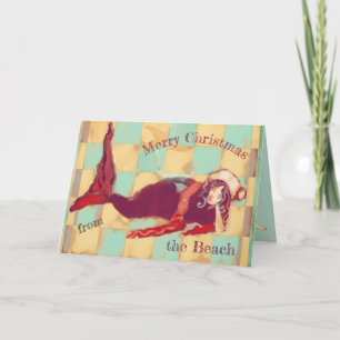 Vrolijk kerstkerstfeest met een strand feestdagen kaart