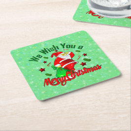 Vrolijk kerstkerstfeest met sack Stars Cane Kartonnen Onderzetters