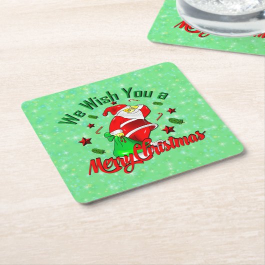 Vrolijk kerstkerstfeest met sack Stars Cane Kartonnen Onderzetters (Schuin)