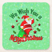 Vrolijk kerstkerstfeest met sack Stars Cane Kartonnen Onderzetters (Voorkant)