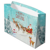 Vrolijk kerstkerstfeest, Snowman, Reindeer, Forest Groot Cadeauzakje (Achterkant Gekanteld)