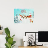Vrolijk kerstkerstfeest, Snowman, Reindeer, Forest Poster (Thuiskantoor)