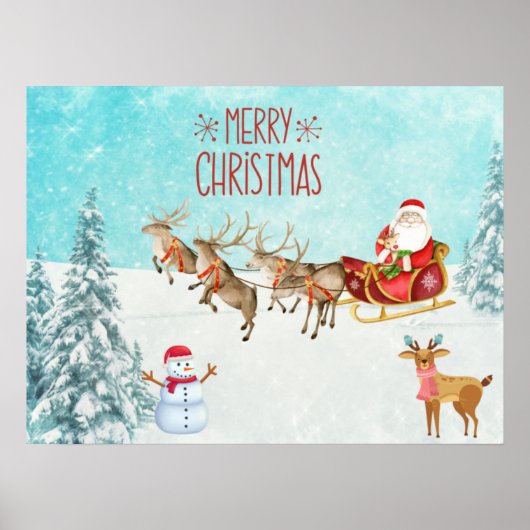 Vrolijk kerstkerstfeest, Snowman, Reindeer, Forest Poster (Voorkant)
