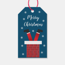 Vrolijk kerstkerstkerstcadeautje in een schoorstee cadeaulabel