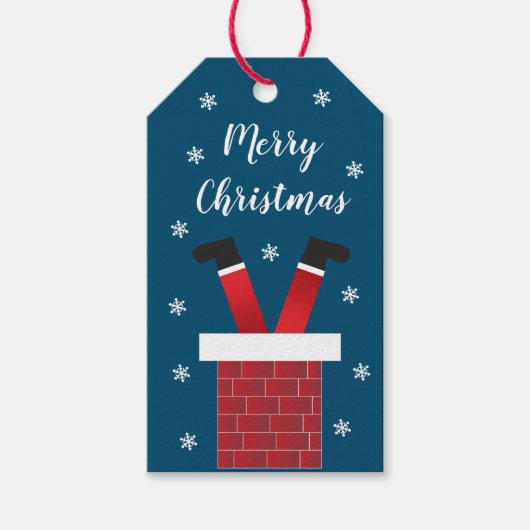 Vrolijk kerstkerstkerstcadeautje in een schoorstee cadeaulabel (Voorkant)