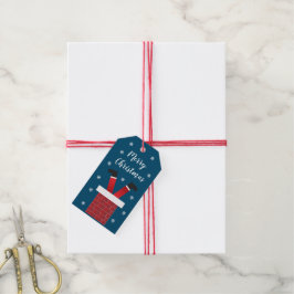 Vrolijk kerstkerstkerstcadeautje in een schoorstee cadeaulabel