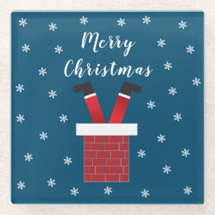 Vrolijk kerstkerstkerstcadeautje in een schoorstee glazen onderzetter