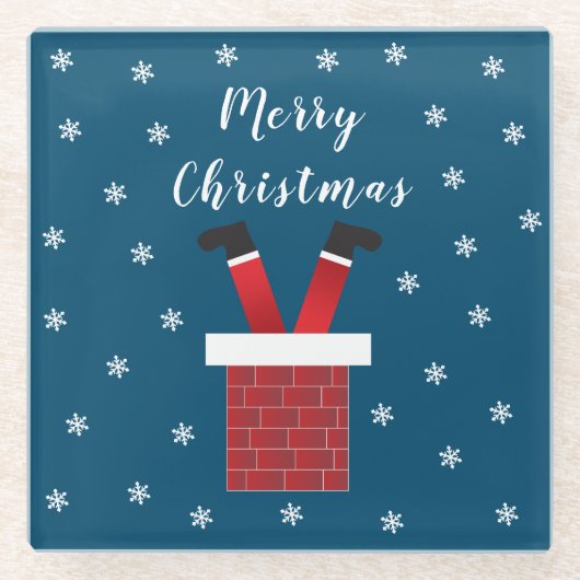Vrolijk kerstkerstkerstcadeautje in een schoorstee glazen onderzetter (Voorkant)