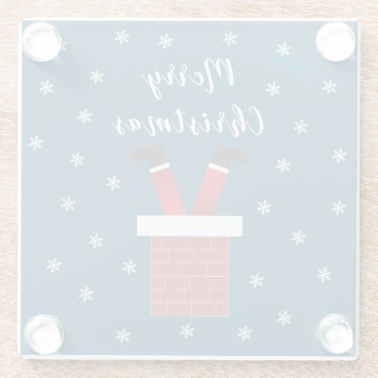 Vrolijk kerstkerstkerstcadeautje in een schoorstee glazen onderzetter (Achterkant)