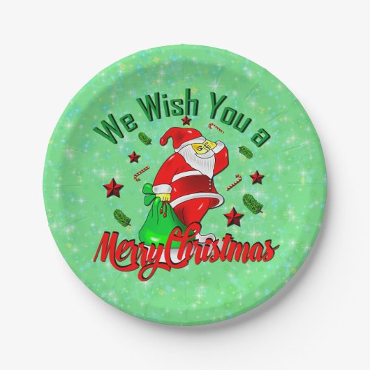 Vrolijk kerstkerstkerstkerstfeest met sack Stars C Papieren Bordje (Voorkant)