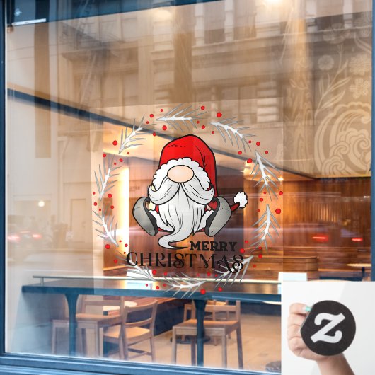 Vrolijk kerstkerstkerstkerstkerstcadeautje Gnome W Raamsticker (Cafe Raam)