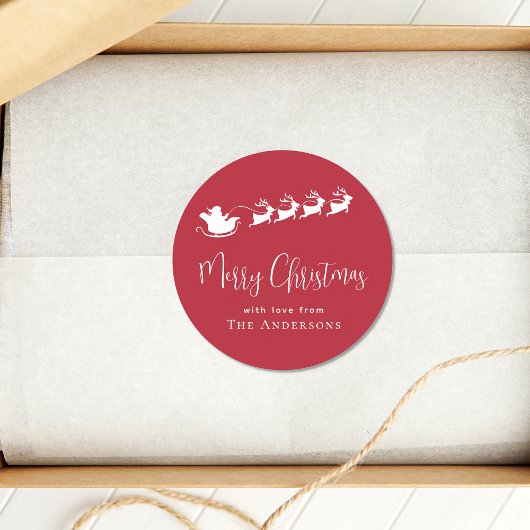 Vrolijk kerstkerstkerstkerstkerstrenrenrenrood ronde sticker