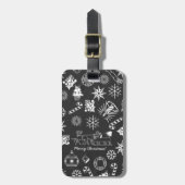 Vrolijk kerstkerstkerstkerstkerstsymbolen, zwart e bagagelabel (Voorkant verticaal)