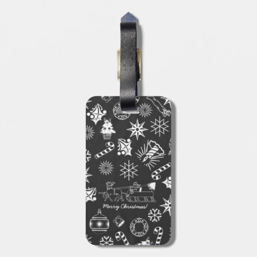 Vrolijk kerstkerstkerstkerstkerstsymbolen, zwart e bagagelabel (Achterkant verticaal)