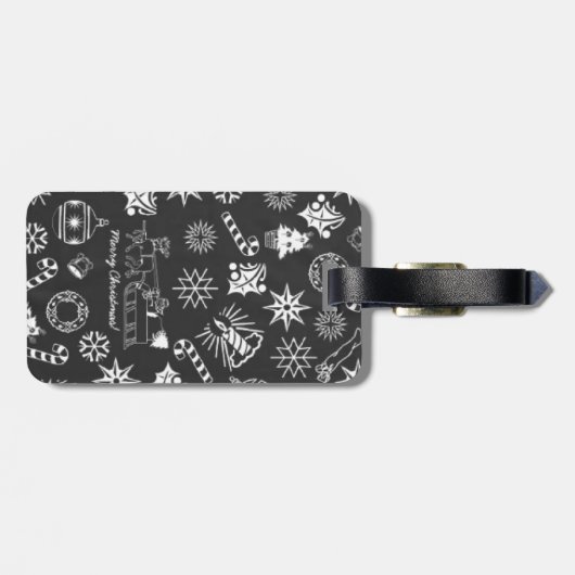 Vrolijk kerstkerstkerstkerstkerstsymbolen, zwart e bagagelabel (Achterkant horizontaal)