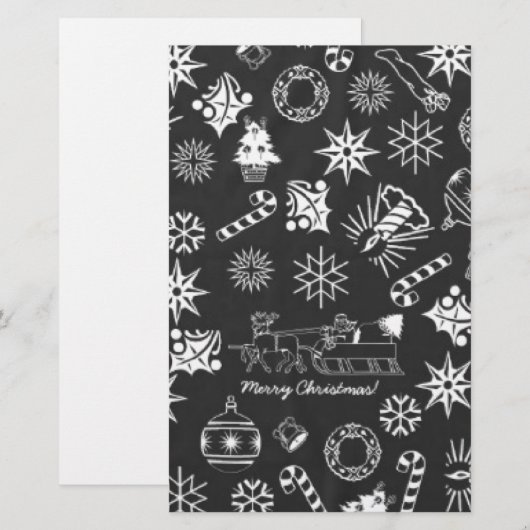 Vrolijk kerstkerstkerstkerstkerstsymbolen, zwart e briefpapier (Voorkant / Achterkant)