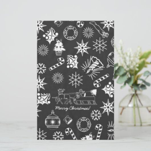 Vrolijk kerstkerstkerstkerstkerstsymbolen, zwart e briefpapier (Staand voorkant)