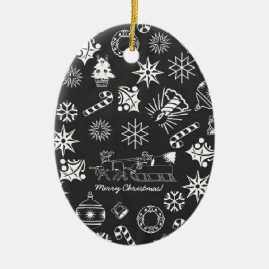 Vrolijk kerstkerstkerstkerstkerstsymbolen, zwart e keramisch ornament (Voorkant)