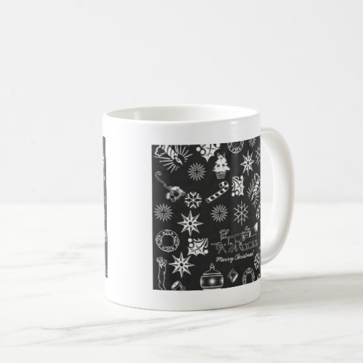 Vrolijk kerstkerstkerstkerstkerstsymbolen, zwart e koffiemok (Voorkant rechts)