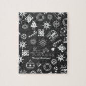 Vrolijk kerstkerstkerstkerstkerstsymbolen, zwart e legpuzzel (Verticaal)