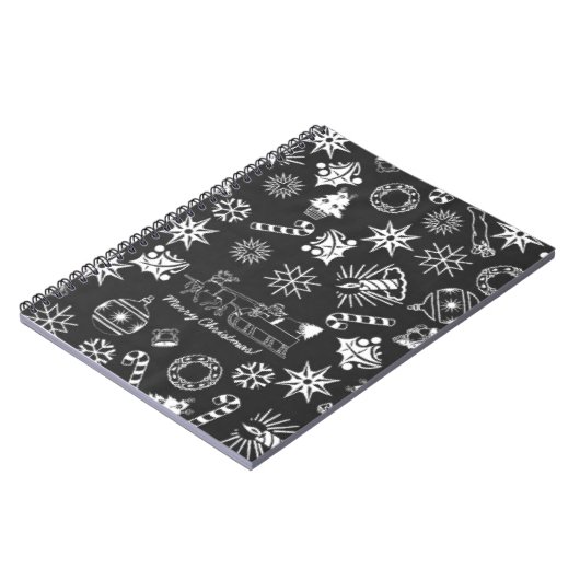 Vrolijk kerstkerstkerstkerstkerstsymbolen, zwart e notitieboek (Linkerzijde)