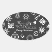 Vrolijk kerstkerstkerstkerstkerstsymbolen, zwart e ovale sticker (Voorkant)