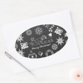 Vrolijk kerstkerstkerstkerstkerstsymbolen, zwart e ovale sticker (Envelop)