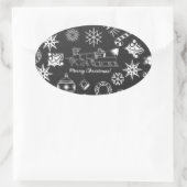 Vrolijk kerstkerstkerstkerstkerstsymbolen, zwart e ovale sticker (Tas)