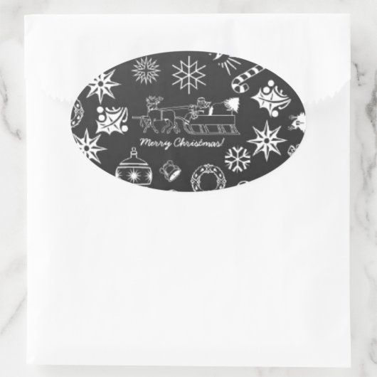 Vrolijk kerstkerstkerstkerstkerstsymbolen, zwart e ovale sticker (Tas)