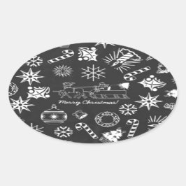 Vrolijk kerstkerstkerstkerstkerstsymbolen, zwart e ovale sticker