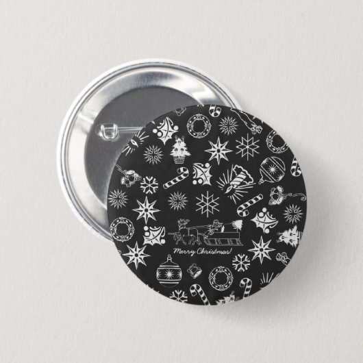 Vrolijk kerstkerstkerstkerstkerstsymbolen, zwart e ronde button 5,7 cm (Voorkant /achterkant)